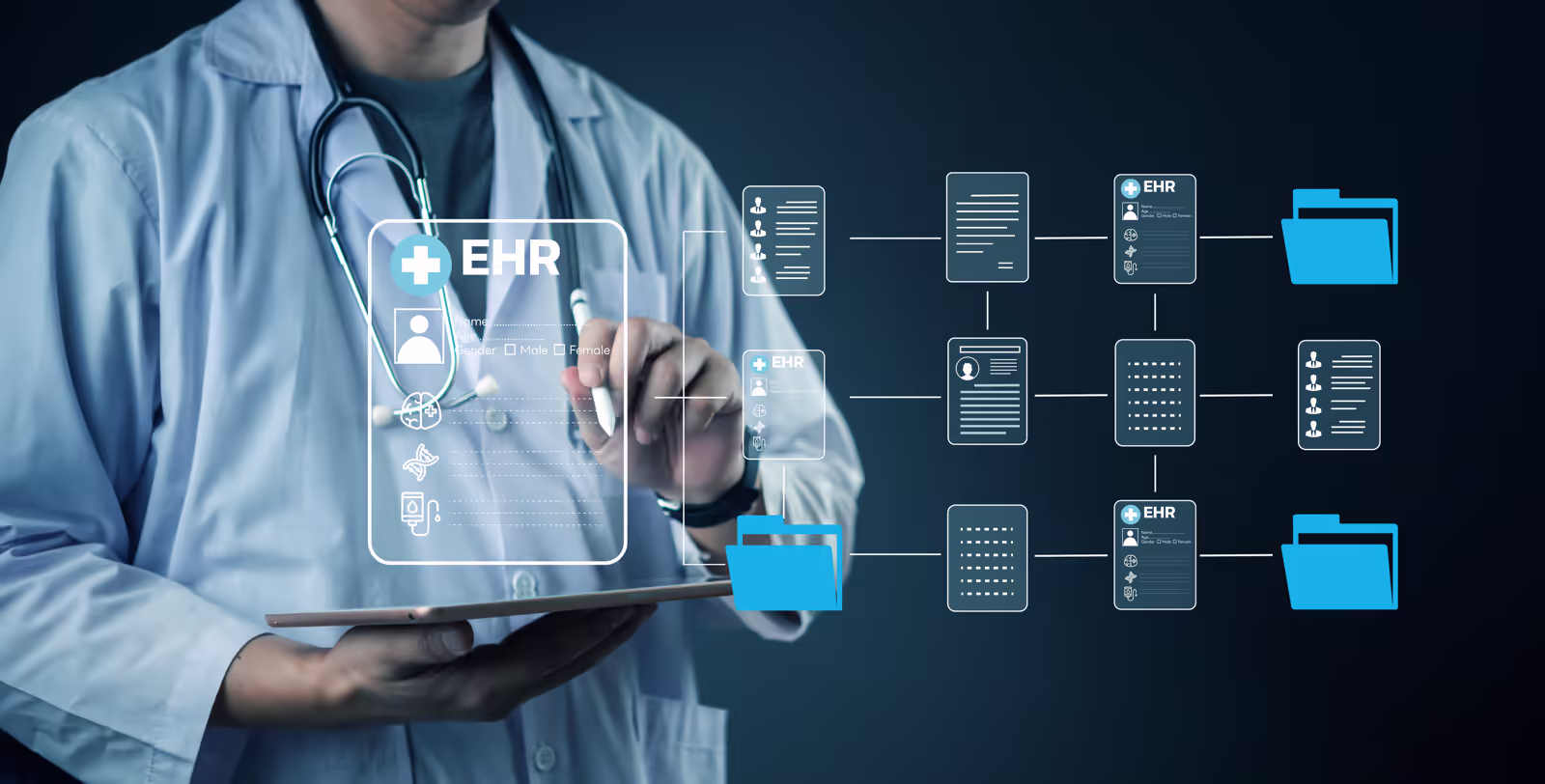 Healthcare IT committee reviewing embedded workflow app proposals in a boardroom